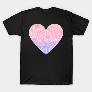 Light Pink and Purple Ombre Faux Glitter Heart T-Shirt